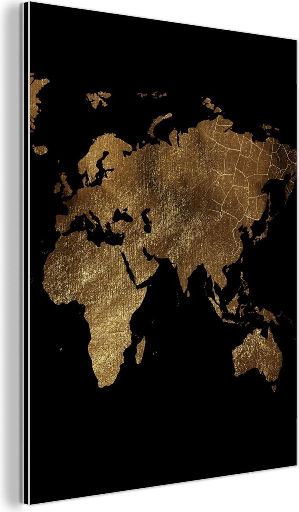MuchoWow Wanddekoration Metall Metallbild Wandkunst 30x40 cm Weltkarte - Gold - Luxus - Erde - Schwarz MuchoWow Aluminium Gemälde - Bilder