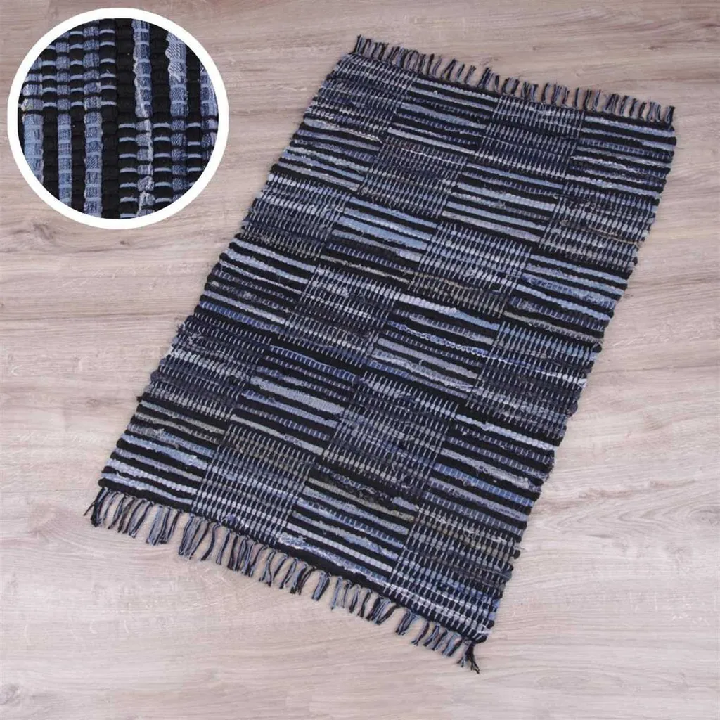 Tapis Jeans Check 120x180cm - Patchwork de Coton Robuste et Durable