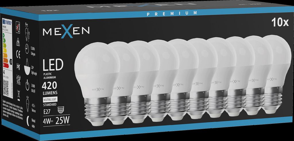 Mexen Nova 10x LED-Glühbirne E27, G45, 4W, Neutral - 4000K, Produktbild 