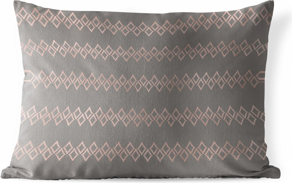 MuchoWow Outdoor Kissen - Muster - Grau - Rosa - Luxus - 60x40 cm - Wetterfest - Lounge Kissen - Zierkissen - Kissen für Innenräume