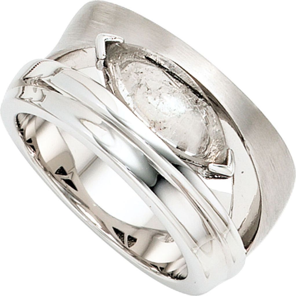 Ring Damenring mit Turmalinquarz grau-schwarz 925 Silber Fingerschmuck Innenumfang 54mm Ø17.2mm