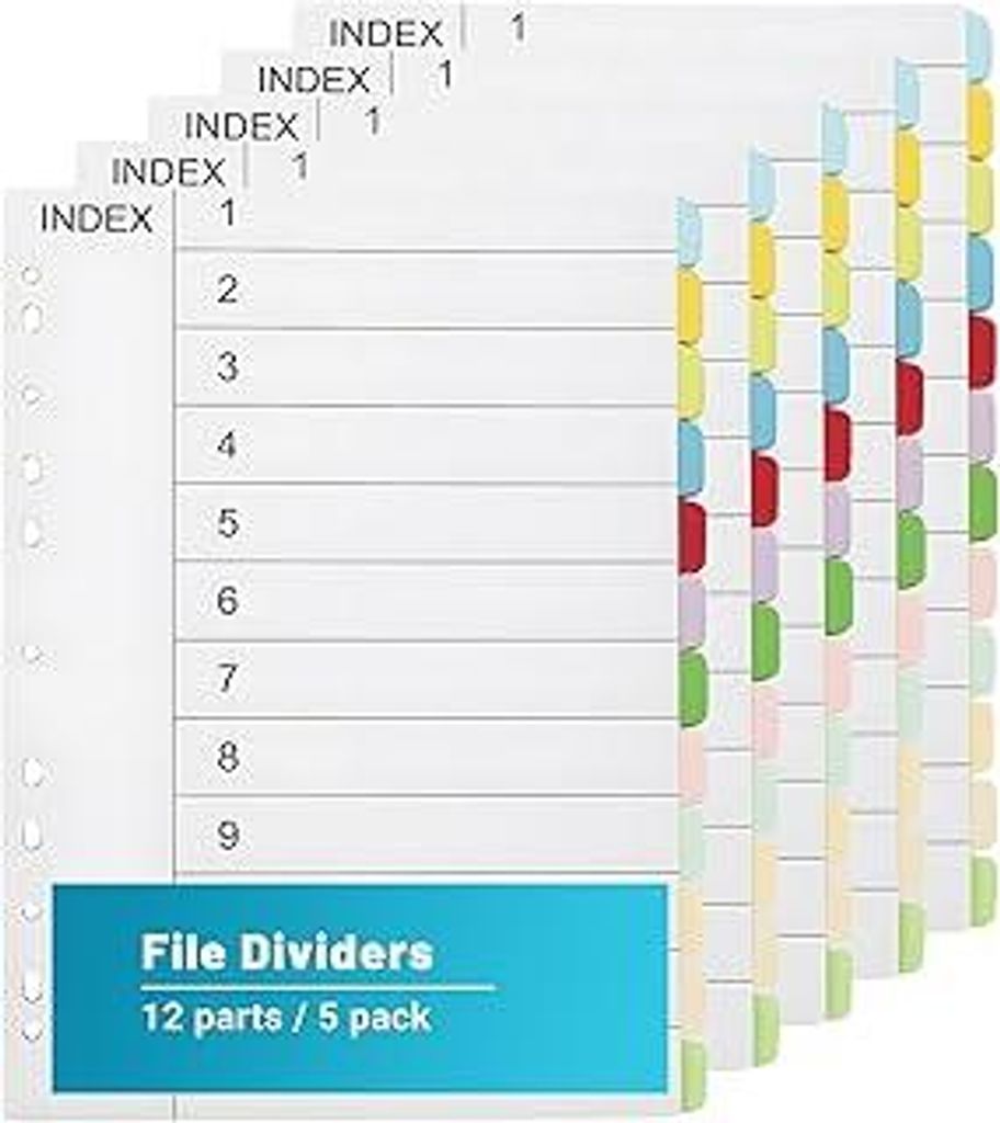 Trennblätter für Ordner A4, 12-teiliges, 5er Set, A4 Ordner Trennblätter, Register 11 Löcher Gestanzt mit Digitalen Trenn-Blätter für Organis...