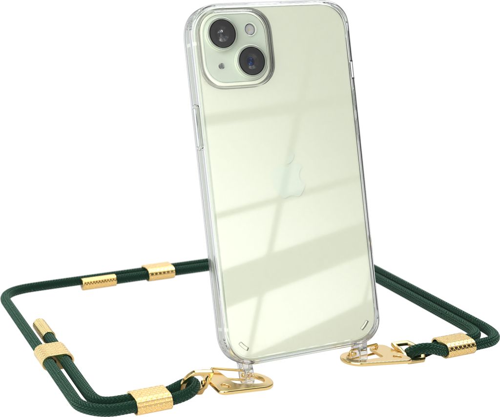 EAZY CASE Handykette für Apple iPhone 15 Plus, Transparente Silikonhülle mit Band, Clear Case, abnehmbar in Grün