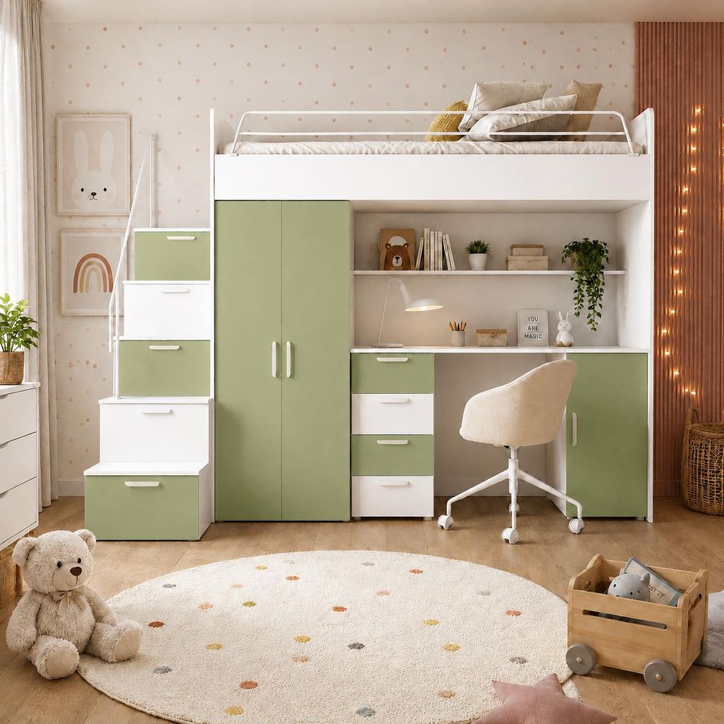 Weißes Kinderset RAJ 4 MAT, Weiß / Olivgrün