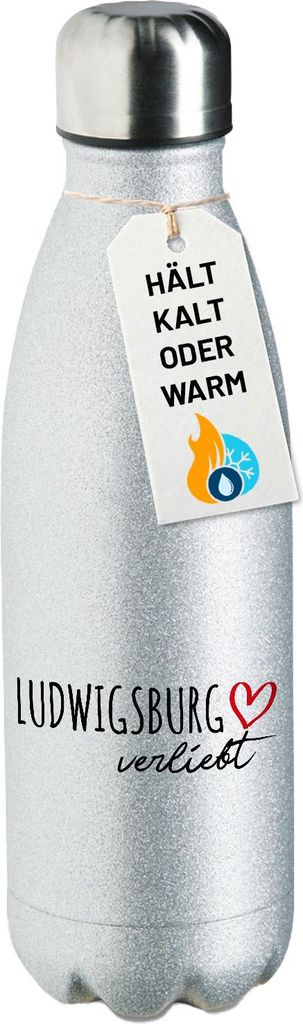Huuraa Trinkflasche Ludwigsburg verliebt 500ml Silver Edelstahl Wasserflasche Trinkflasche Geschenkidee
