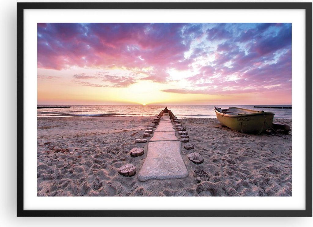 Gerahmtes Poster - Schwarzer Rahmen - Boot Strand Himmel - Produktbild 