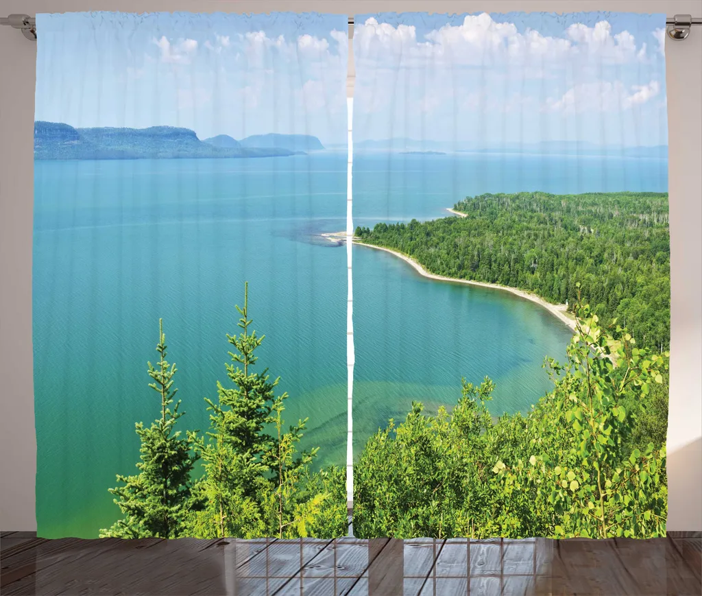 Rideau panoramique Lac Supérieur avec boucles et crochets 280x225 cm