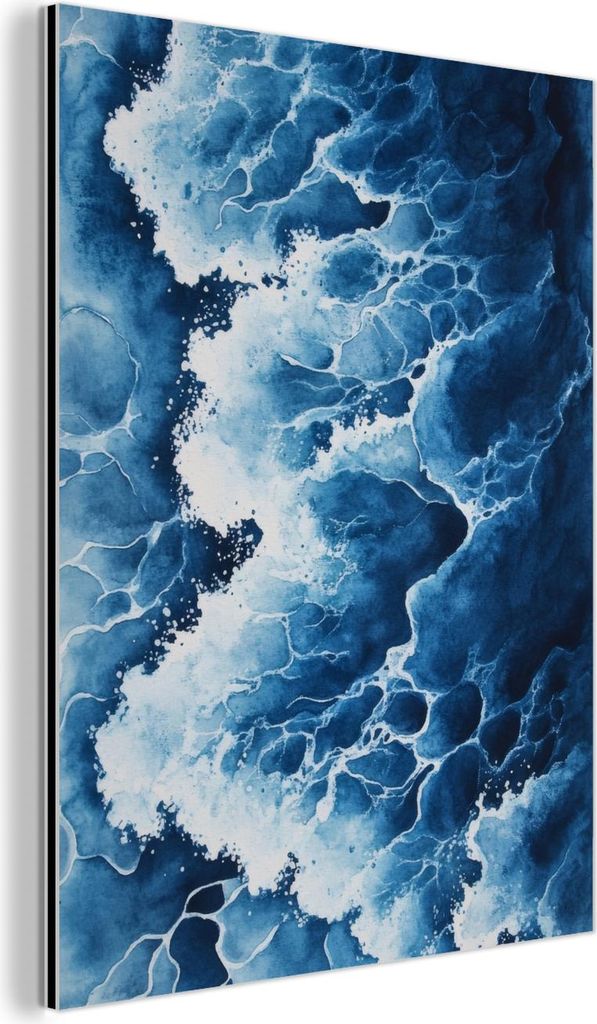 MuchoWow Wanddekoration Metall Metallbild Wandkunst 90x120 cm Wellen - Blau - Schaumstoff MuchoWow Aluminium Gemälde - Industrial