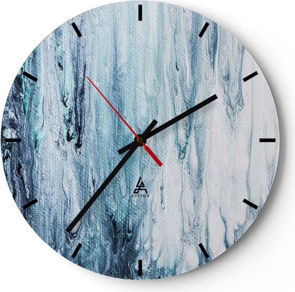 Wanduhr - Rund - Glasuhr - Abstraktion Prellung Blau - 30x30cm - Schleichendes Uhrwerk - Lautlos - zum Aufhängen bereit - Dekoration Modern - Wand...