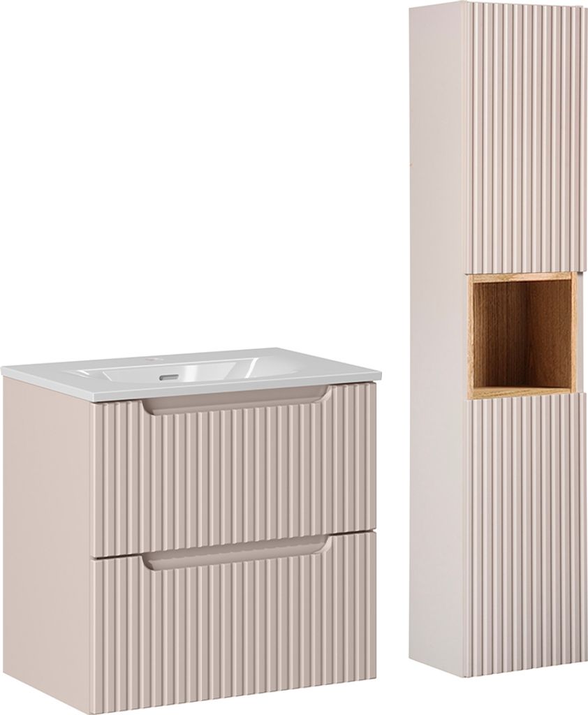 Waschtisch und Hängesäule 60cm Riva mit 2 Schubladen, Kaschmir