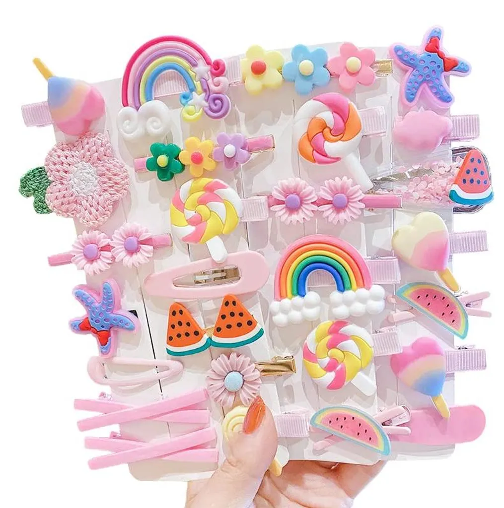 Accessoires coiffure fille pour école et fêtes : lot 28 barrettes rose