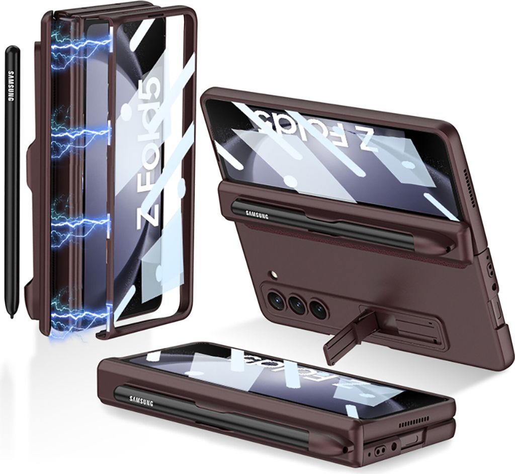 Hülle für Samsung Galaxy Z Fold 5 mit Bildschirmschutz und Stiftschlitz Magnetische Scharnierschutz Ständer Schutzhülle Rot