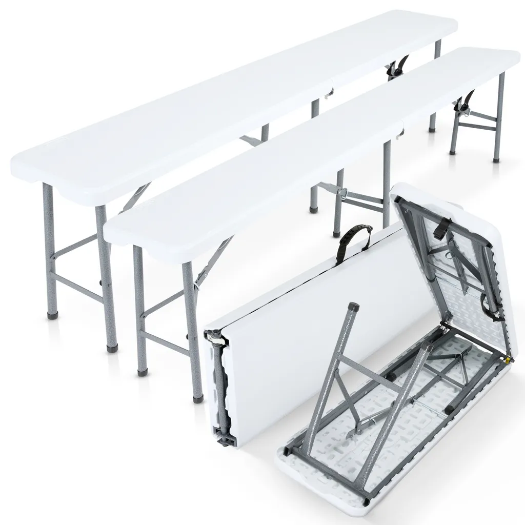 Set Risparmio AREBOS: 2 Panche Pieghevoli Bianche 183cm Alta Qualità