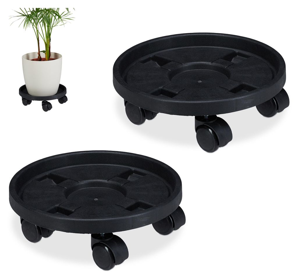 Relaxdays Pflanzenroller rund, 2er Set, Ø 30 cm, Produktbild 