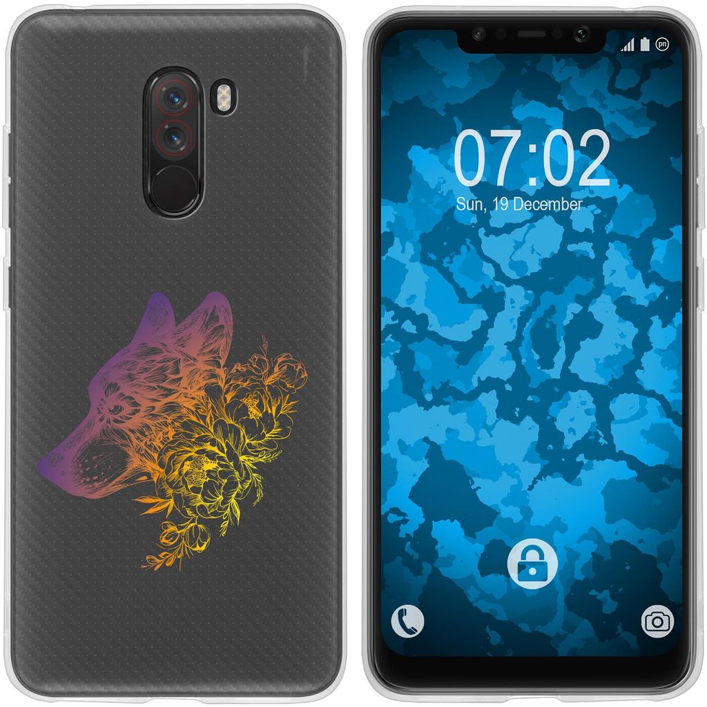 PhoneNatic Case kompatibel mit Xiaomi Pocophone F1 Silikon-Hülle Floral Wolf M3-3