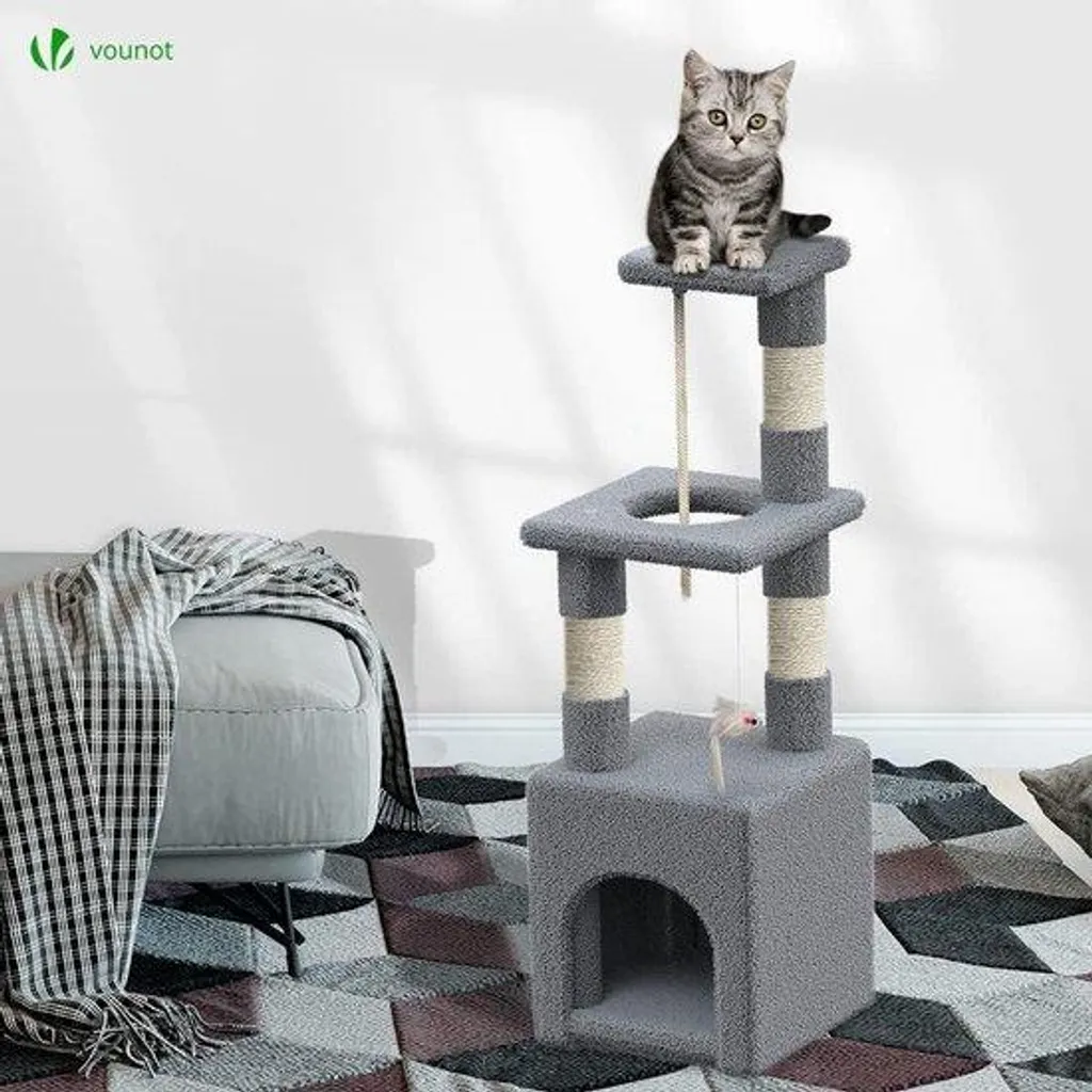 Arbre à chat pour appartement 88 cm, idéal petits espaces avec niche