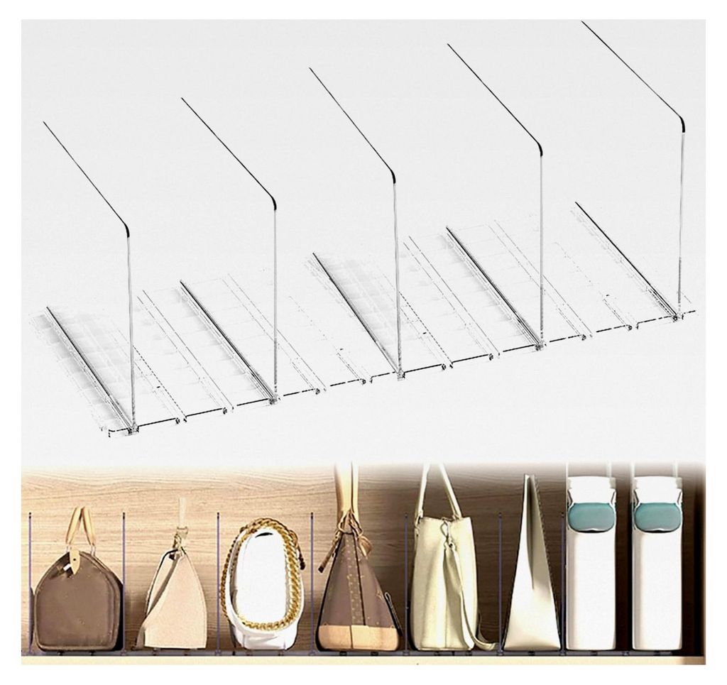 5 Stück Regalteiler aus Kunststoff, transparent, für Handtaschen, Geldbörsen, Kleidung, Trennwand, Regal, abnehmbare Regaltrenner, geeignet für...