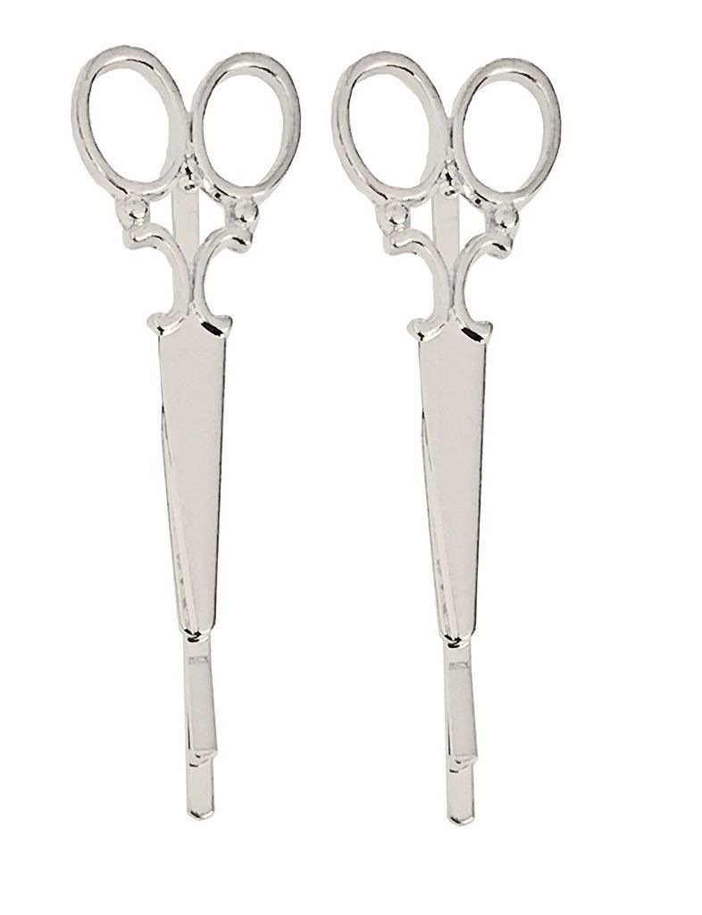 A&A Haarklemmen Schere silber 2er Pack, Metall-Look