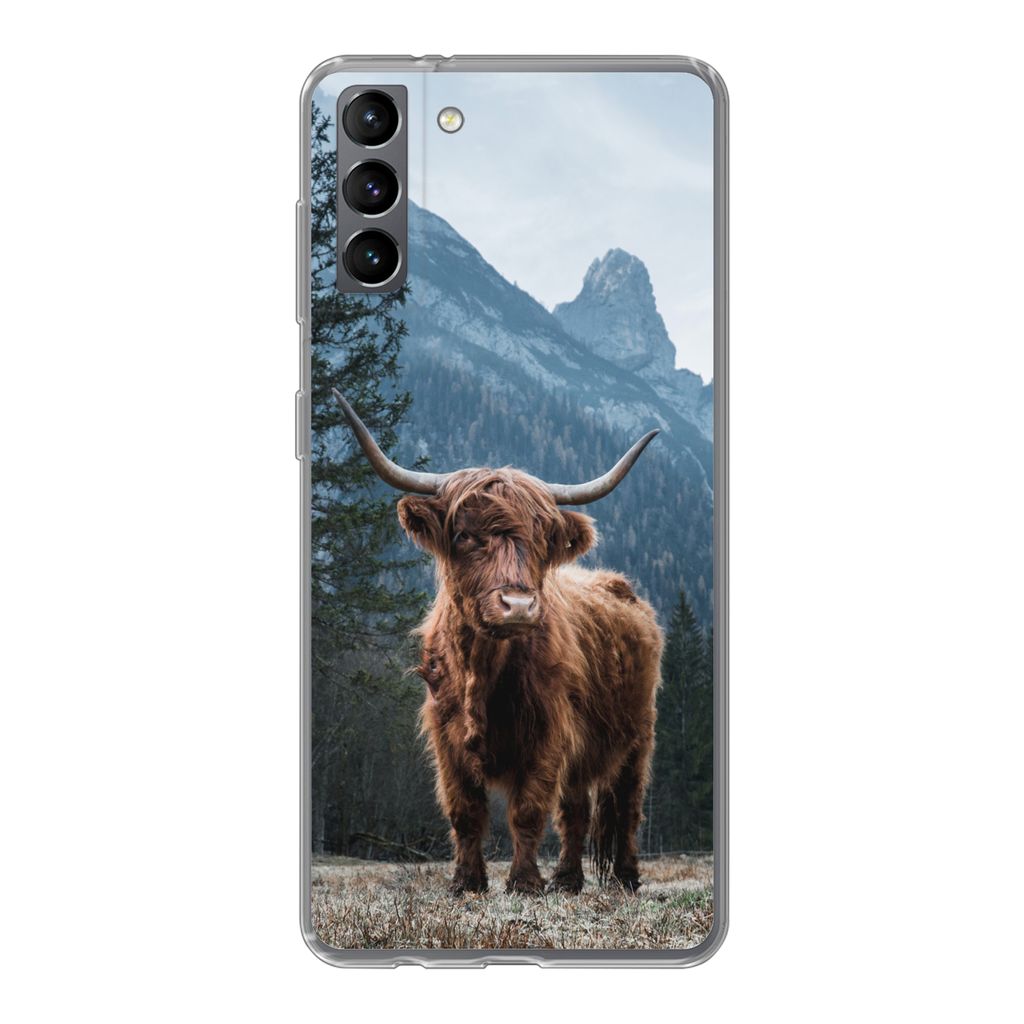 MuchoWow Handyhülle Schutzhülle Hülle für Samsung Galaxy S21 Plus Schottische Highlander - Tiere - Landschaft Silikon Softcase Handy Hülle -...