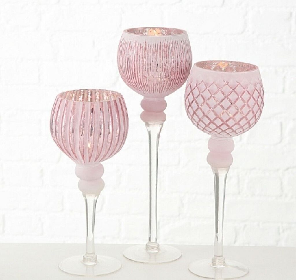 Windlicht Manou Teelichthalter Glas rosa  H 30 - 40 cm 3er Produktbild 1