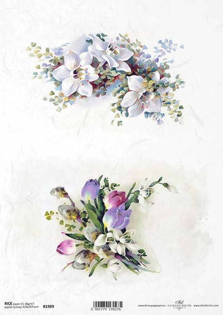 ITD Reispapier Decoupage Bastelpapier, R1989 Frühlingsblumen, Tulpe, Orchidee