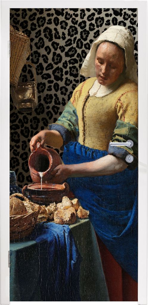 MuchoWow Türtapete Selbstklebende Türfolie Milchmädchen - Kunst - Pantherdruck - Vermeer - Gemälde - Alte Meister 90x215 cm Türposter Türau...
