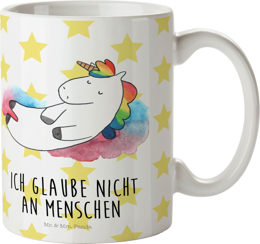 Mr. & Mrs. Panda Trinklernbecher Einhorn Wolke 7 - Weiß - Geschenk, Pott, Lächeln, Menschen, Mehrwegbecher, Plastikbecher, Kinderbecher, Unicorn,...