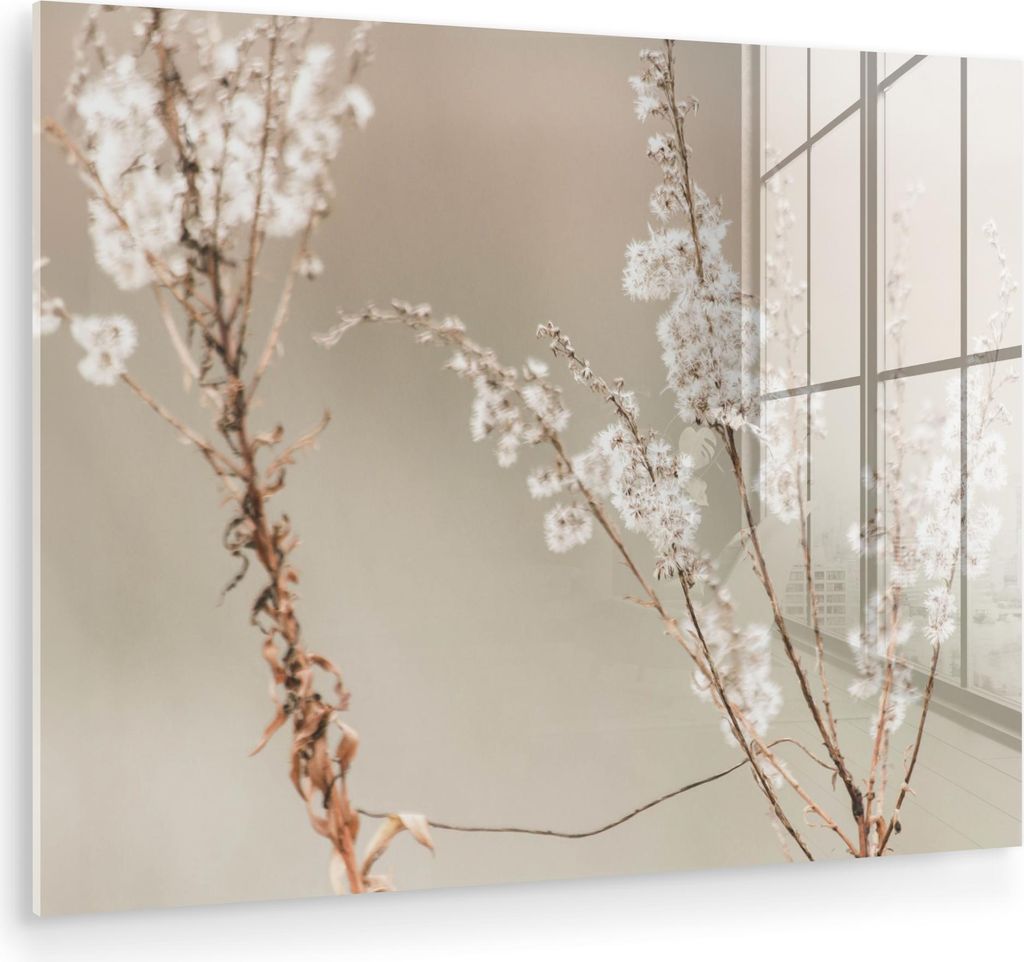 MuchoWow Glasbilder - Bilder auf Wandbild - Foto auf Glas Blumen - Weiß - Pflanzen 80x60 cm Wanddekoration aus Glas - Acrylglasbild - Acrylbilder ...