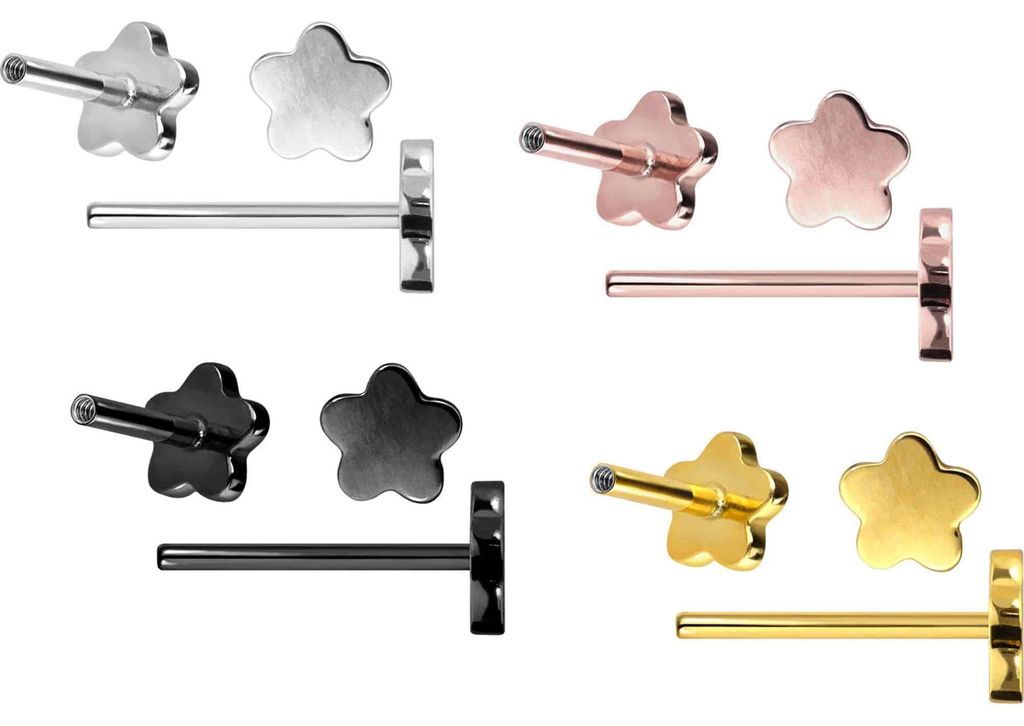 Ohrpiercing, Nasenpiercing Titan Labret mit Innengewinde ohne Kugel BLUME Gold Stablänge: 9mm | Stabstärke: 1mm