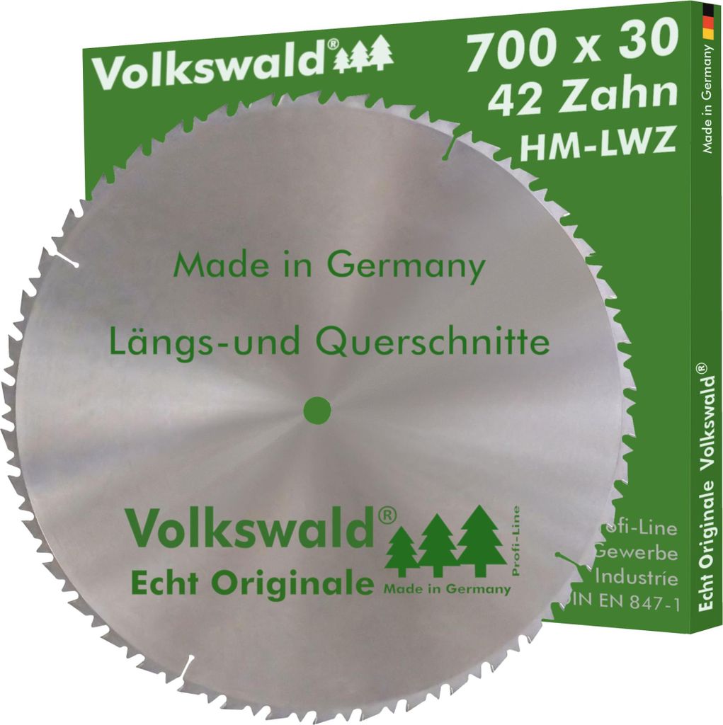 Volkswald HM-Sägeblatt LWZ 700 x 30 mm Z= 42 Präzisions-Sägeblatt mit Spanabweiser für Hartholz Naturholz Brennholz Leimholz LWZ Wechsel-Zah...