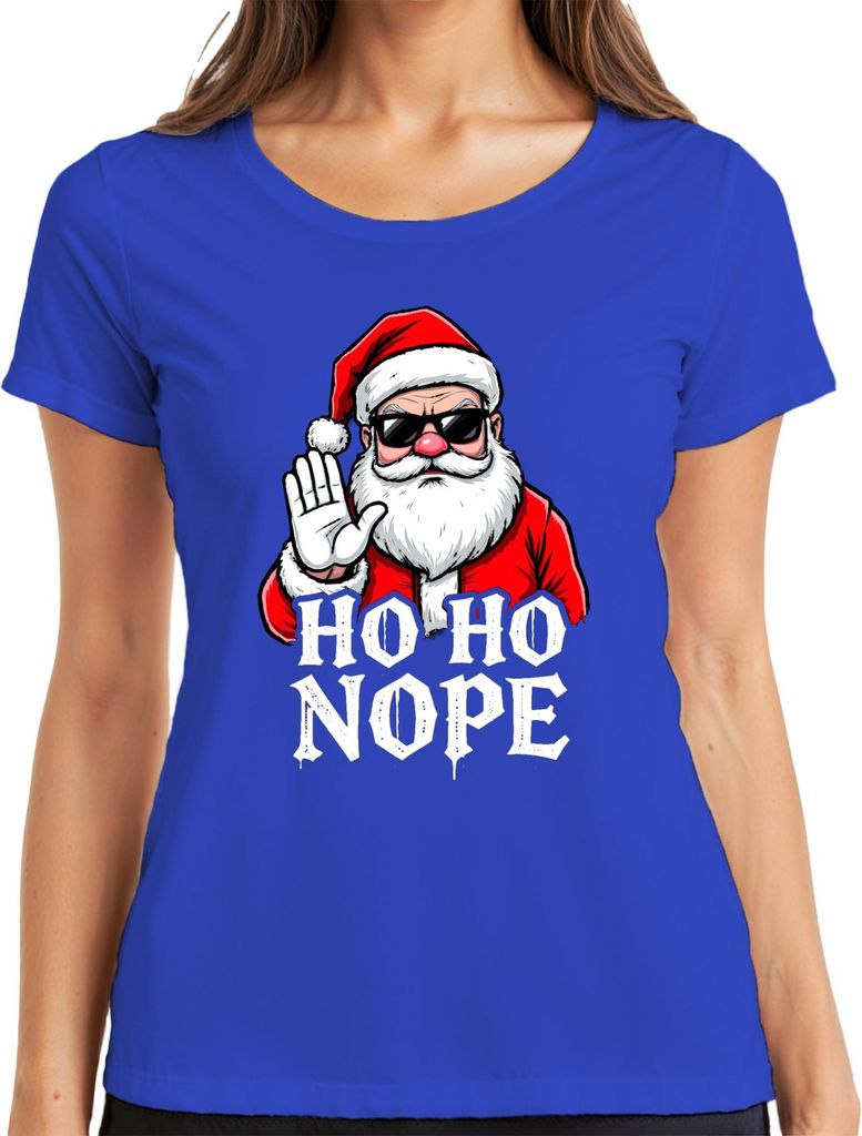 Ho Ho Nope Weihnachtsmann Sonnenbrille lustig Weihnachten Damen T-Shirt, Blau, L
