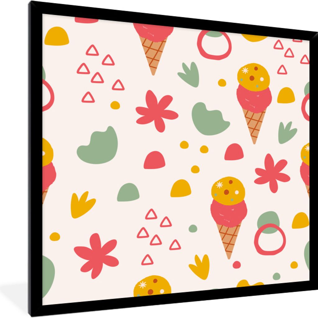 MuchoWow Gerahmtes Poster Eiscreme - Design - Sommer 40x40 cm - Poster mit Schwarzem Bilderrahmen Wandposter Rahmen Foto Bilder - Mit Rahmen - Wa...