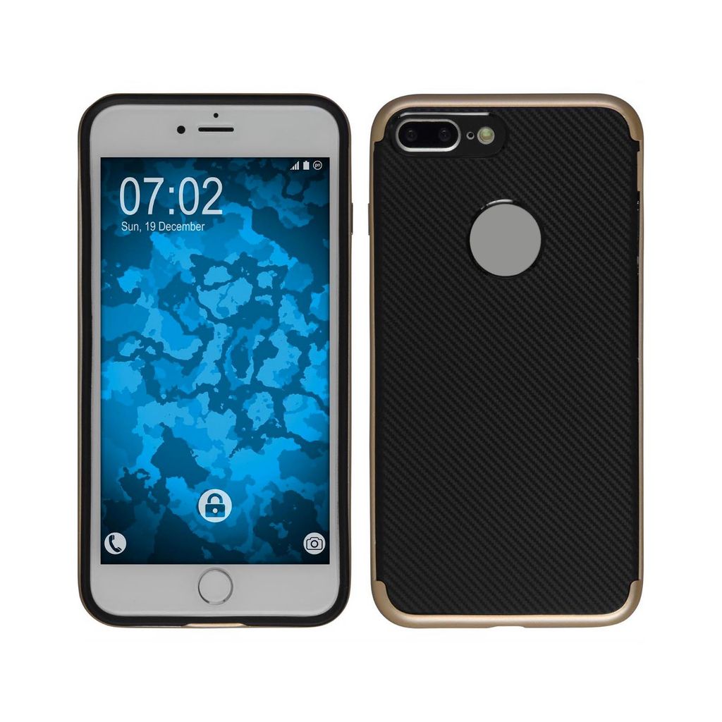 PhoneNatic Hybridhülle kompatibel mit Apple iPhone 7 Plus / 8 Plus - Carbonoptik gold Cover Schutzhülle + 2 Schutzfolien