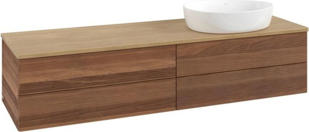 V&B Waschtischunterschrank mit Frontstruktur -Beleuchtung Antao 160x50cm, WBP-farbe hon. Oa, warm walnut