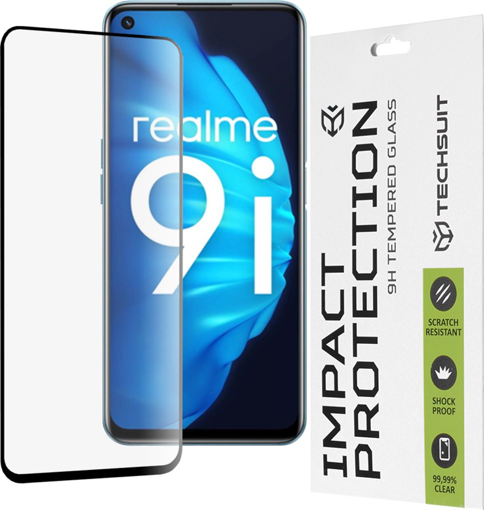 Techsuit Full Cover Impact Protection Displayschutzfolie für Realme 9 4G/5G/9 Pro/8i/Narzo 50 / Oppo A76/A96 / OnePlus Nord CE 2 Lite 5G - Schwarz
