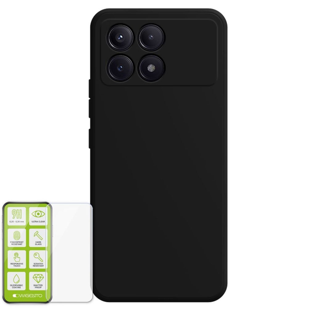 Für Xiaomi Poco F6 Pro / Redmi K70 & Pro Silikon Hülle H9 Glas Handy Tasche Schwarz Etuis Cover Case Kappe