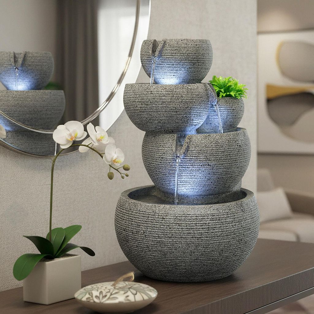 Zimmerbrunnen mit LED Beleuchtung Brunnen Innen- und Außenbereich Granit-Optik Springbrunnen Kaskade 44,5 cm