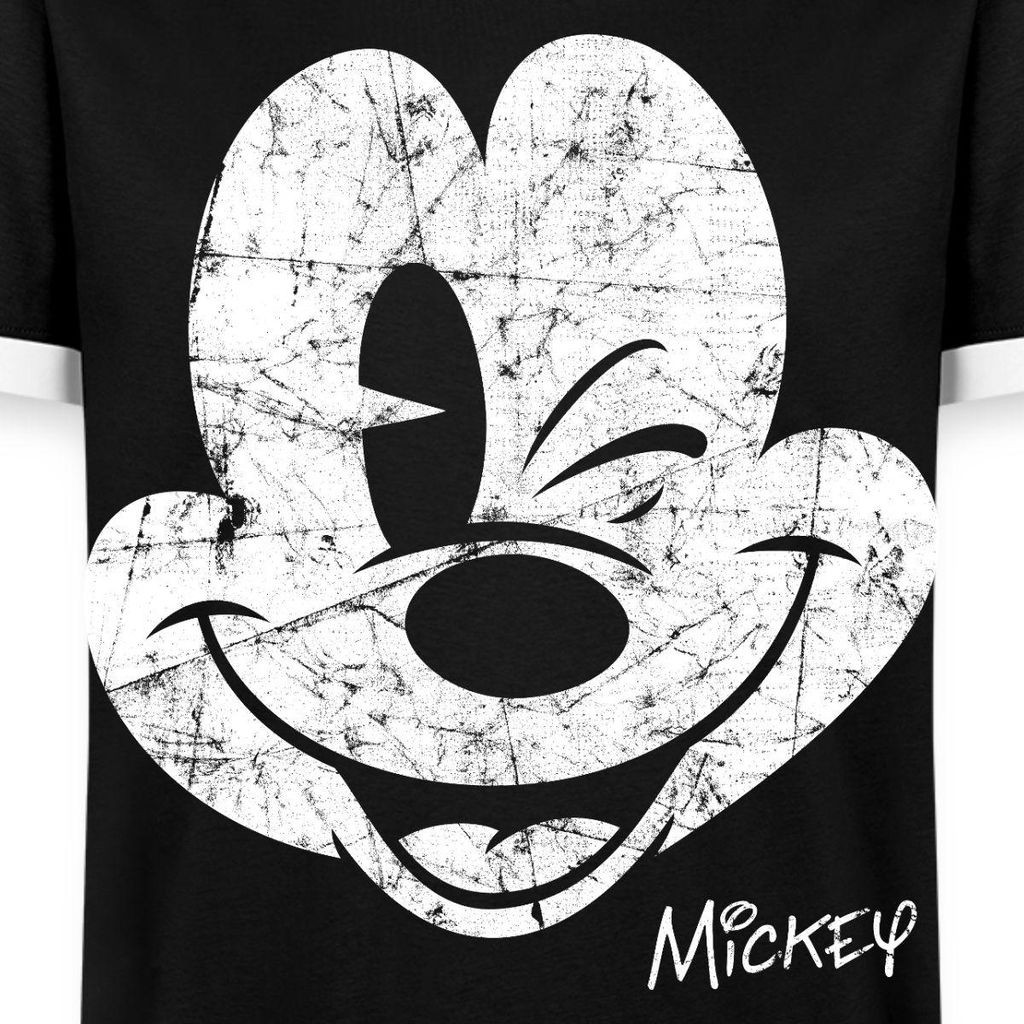 Mickey & Minnie Retro Mickey Mouse Zwinkernd Männer Kontrast T-Shirt, L, Schwarz/Weiß