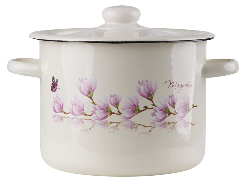 EMALIA RYBNIK Emaillierter Topf mit Deckel MAGNOLIA Creme Produktbild 