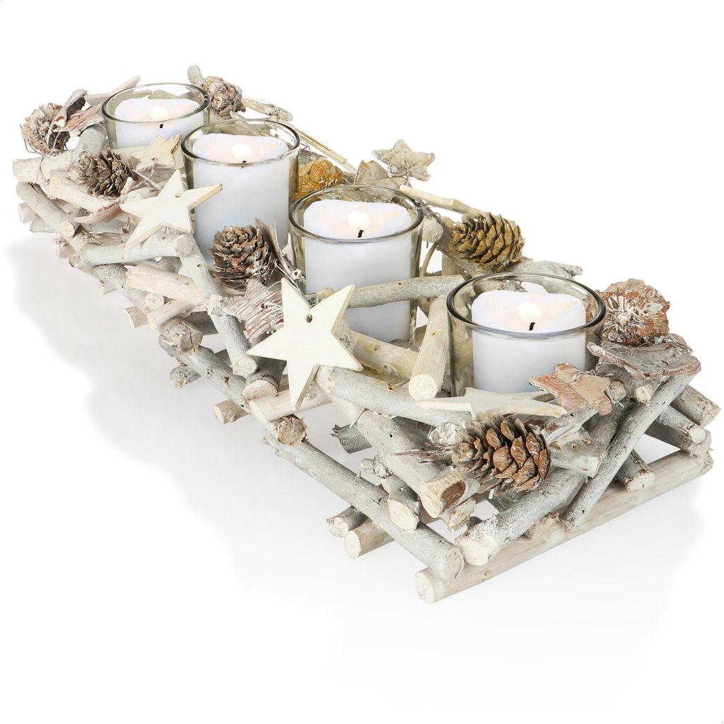 COM-FOUR® Adventskrans, langwerpig, kaarsenhouder voor Productafbeelding 