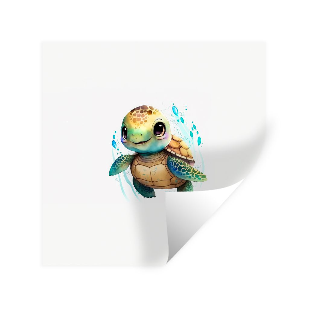 MuchoWow Wandtattoo Wandsticker Wandaufkleber Schildkröte - Wasserfarben - Tiere - Mädchen - Jungen 80x80 cm Selbstklebend und Repositionierbar...