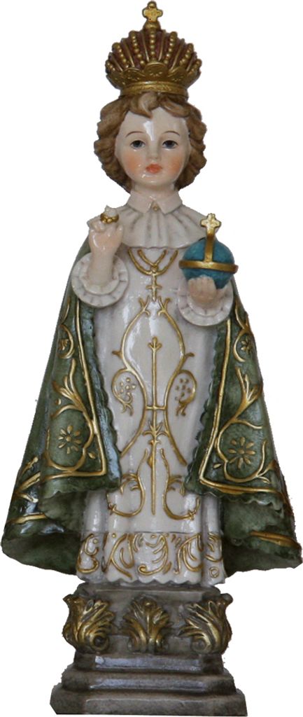 FADEDA Prager Jesuskind, Grüner Umhang / Höhe:15 cm / handbemalt / detailgetreue Krippen Figuren - Weihnachten Tisch Dekoration Krippe Zubehör