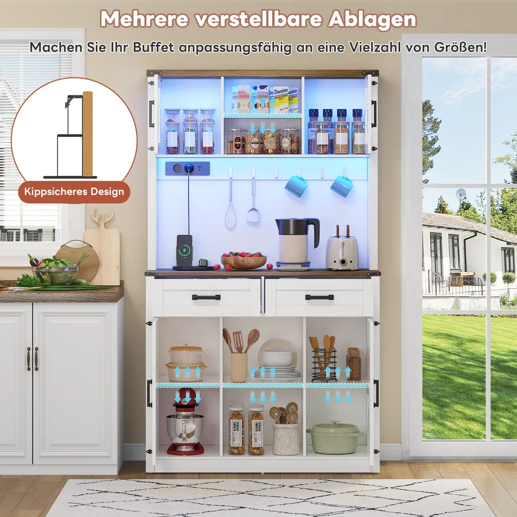 Armoire Bar Rustique Bicolore avec Prises Électriques Intégrées - 5