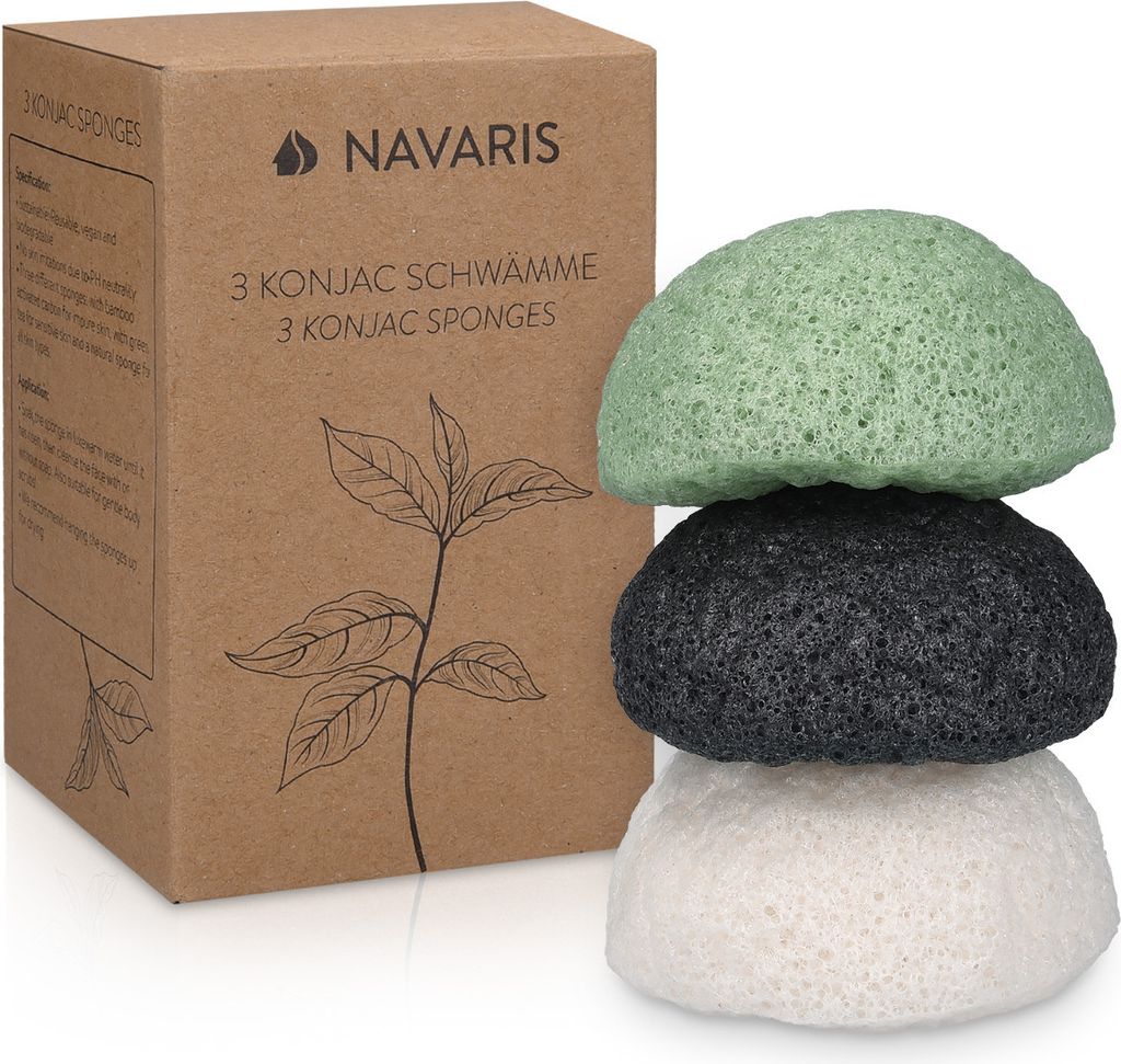 Navaris 3x Konjac Schwamm - Gesichtsschwamm Reinigungsschwamm - Schwämme für unreine normale sensible Haut - vegan pH-neutral natürlich - 3 Stück
