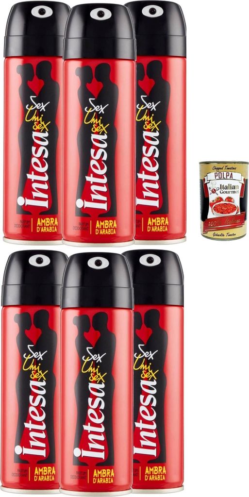 Intesa Deodorante Sex Unisex Ambra d'Arabia - italian Deodorant Deo Spray, 6x 125ml + Italian Gourmet polpa 400g