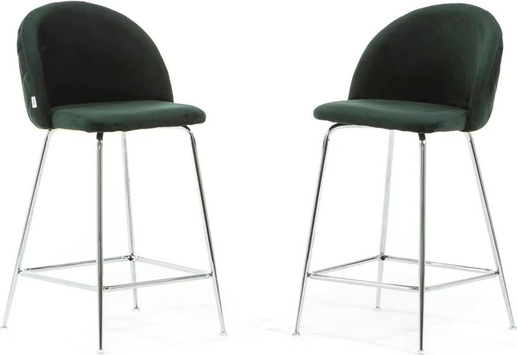 Tabouret de Bar Rembourré en Velours Vert avec Pieds Métal Argent SARA XL
