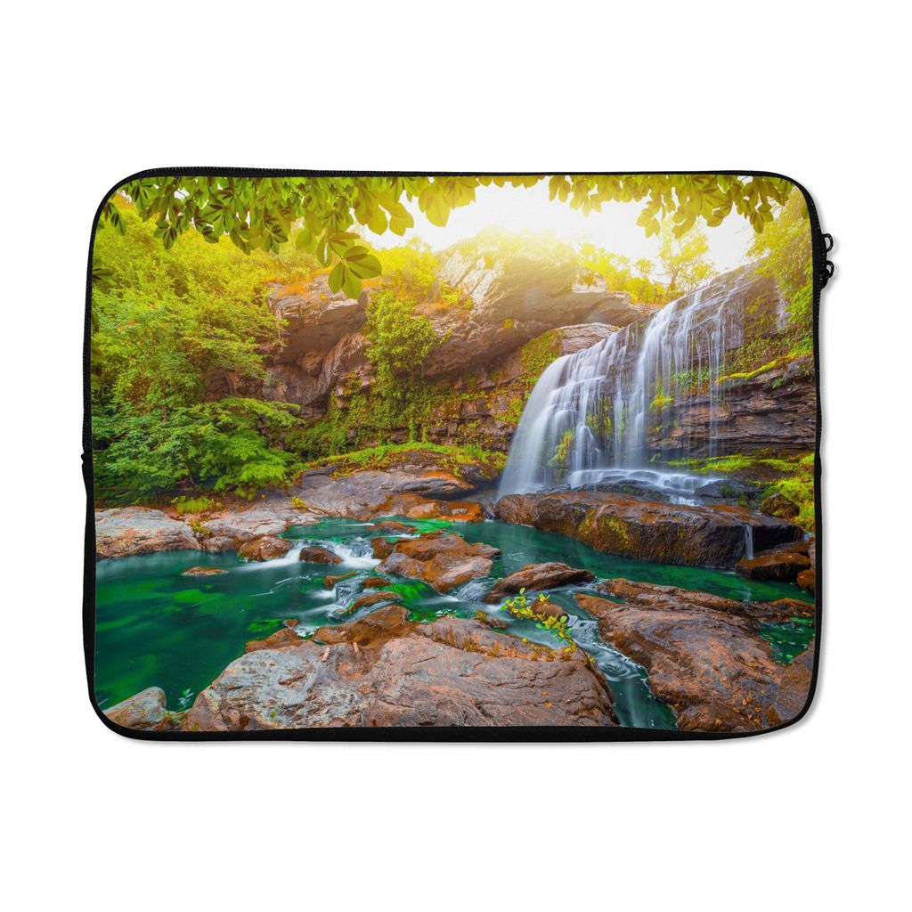 MuchoWow Laptop Hülle 17 Zoll Laptoptasche Natur - Wasserfall - Pflanzen - Bäume - Sonne - Zipper - Schutzabdeckung