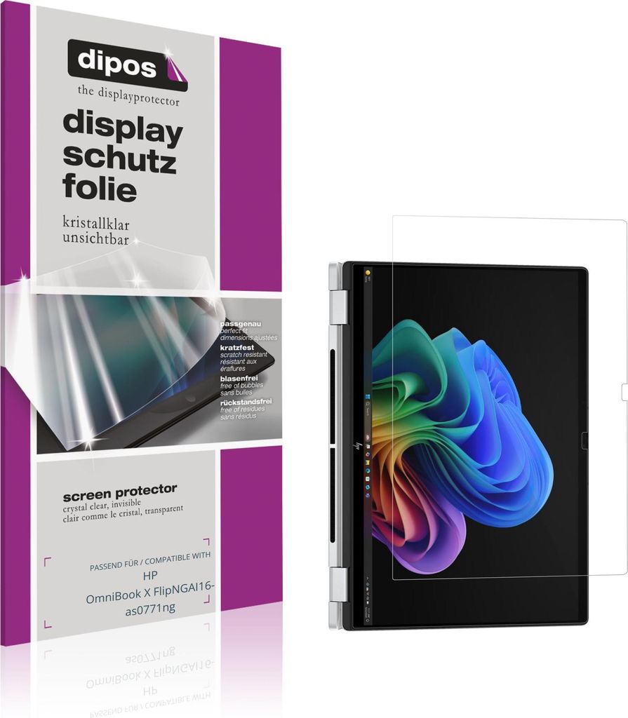 2x Schutzfolie für HP OmniBook X FlipNGAI16-as0771ng klar Displayschutzfolie Folie Display Schutz dipos