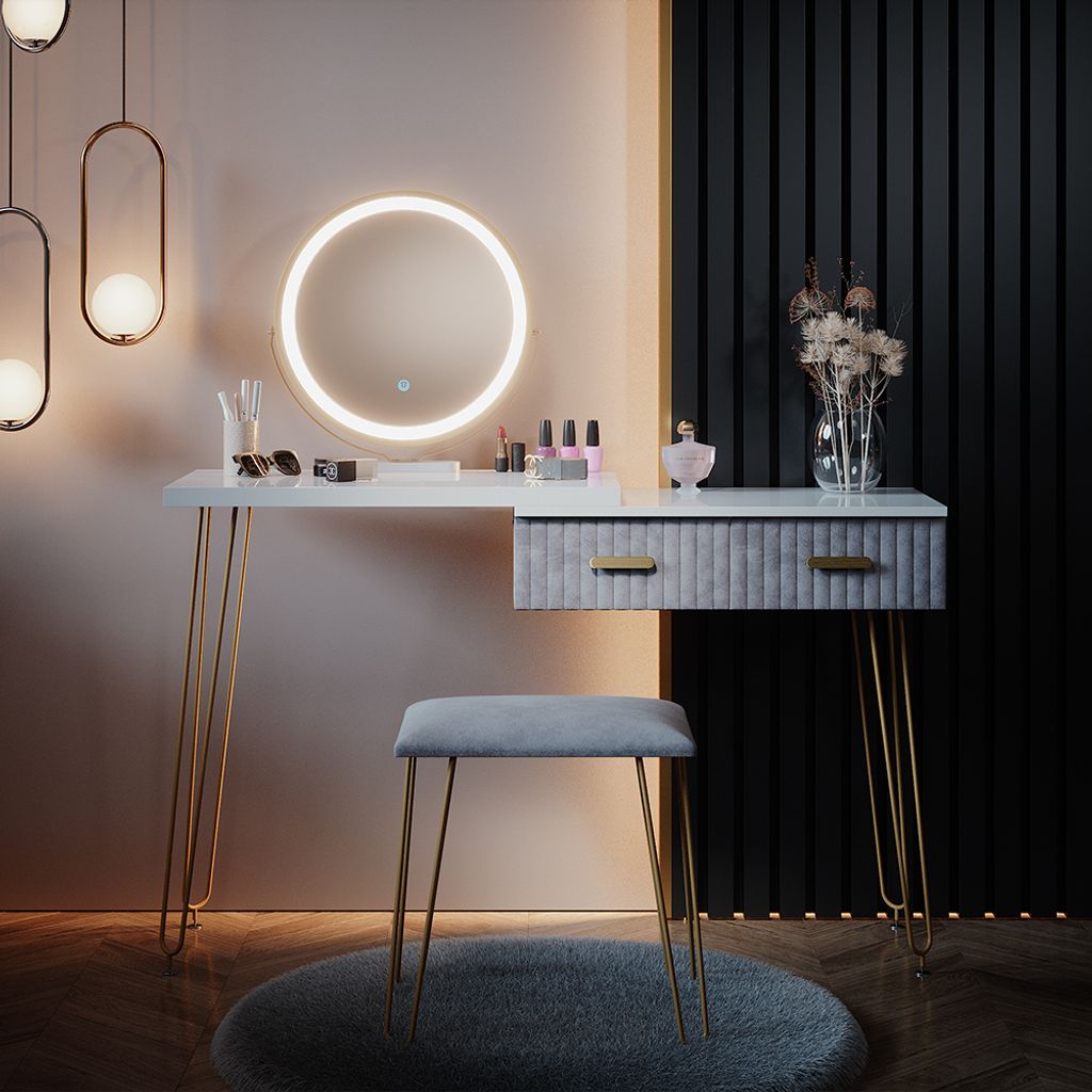 Vicco coiffeuse, blanc, 105.5cm avec miroir led