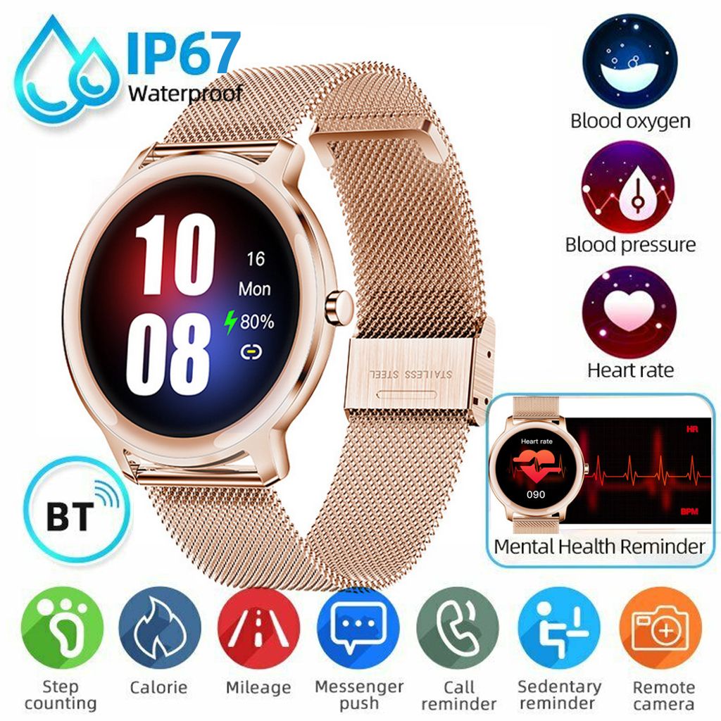 Damen Smartwatch Bluetooth Armband Wasserdicht IP67 Sport Uhr Fitness Tracker 
